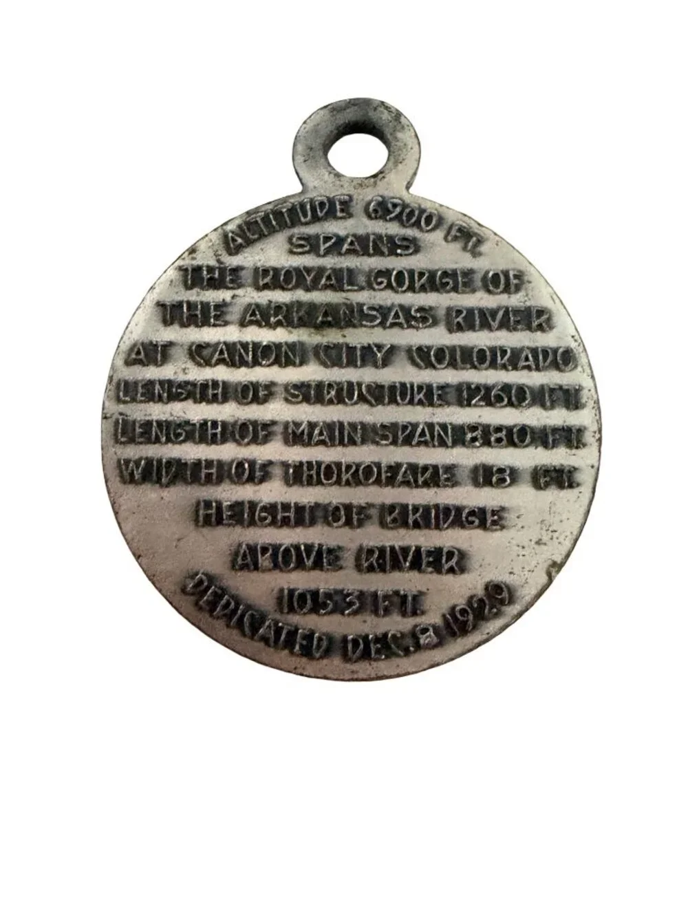 Vintage Royal Gorge Colorado Highest Bridge in the World Souvenir Charm Medal 19